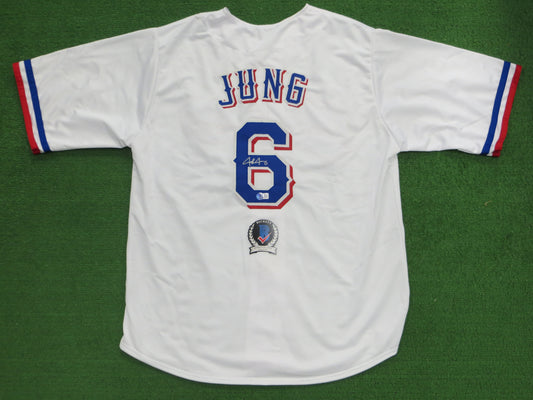 JOSH JUNG TEXAS RANGERS SIGNED SEWN Jersey BAS