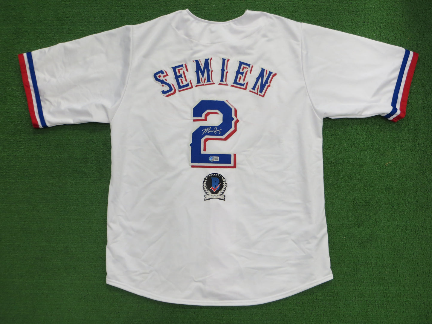 MARCUS SEMIEN TEXAS RANGERS SIGNED Sewn Jersey BAS