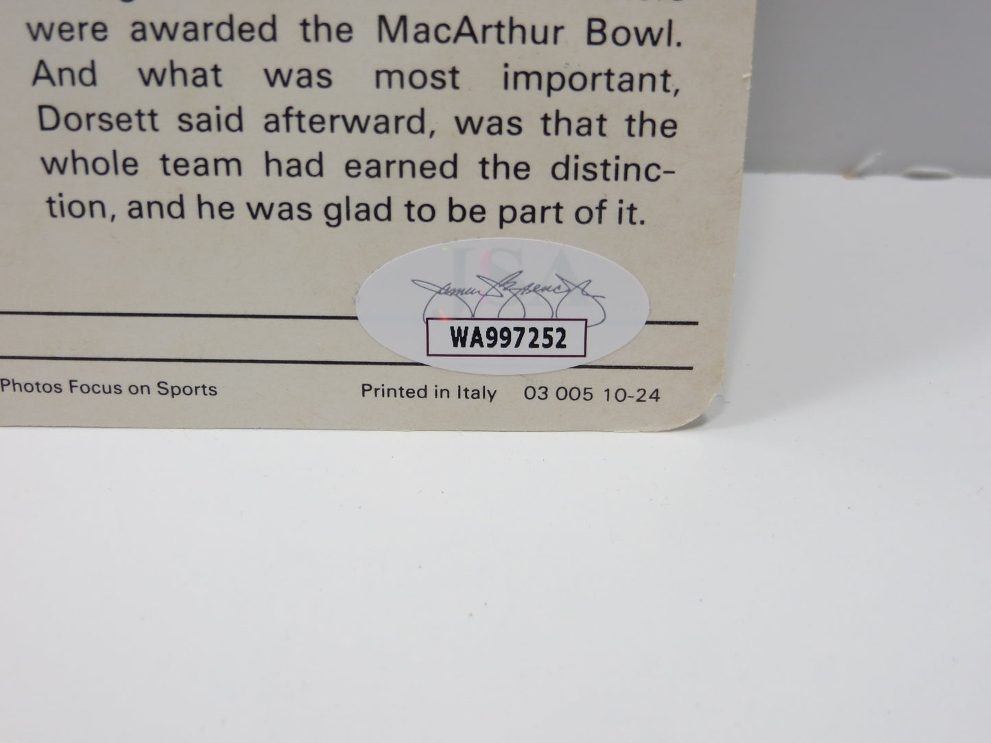 TONY DORSETT SIGNED 1977 SPORTSCASTER CARD #10-24 PHOTO PITT Cowboys JSA