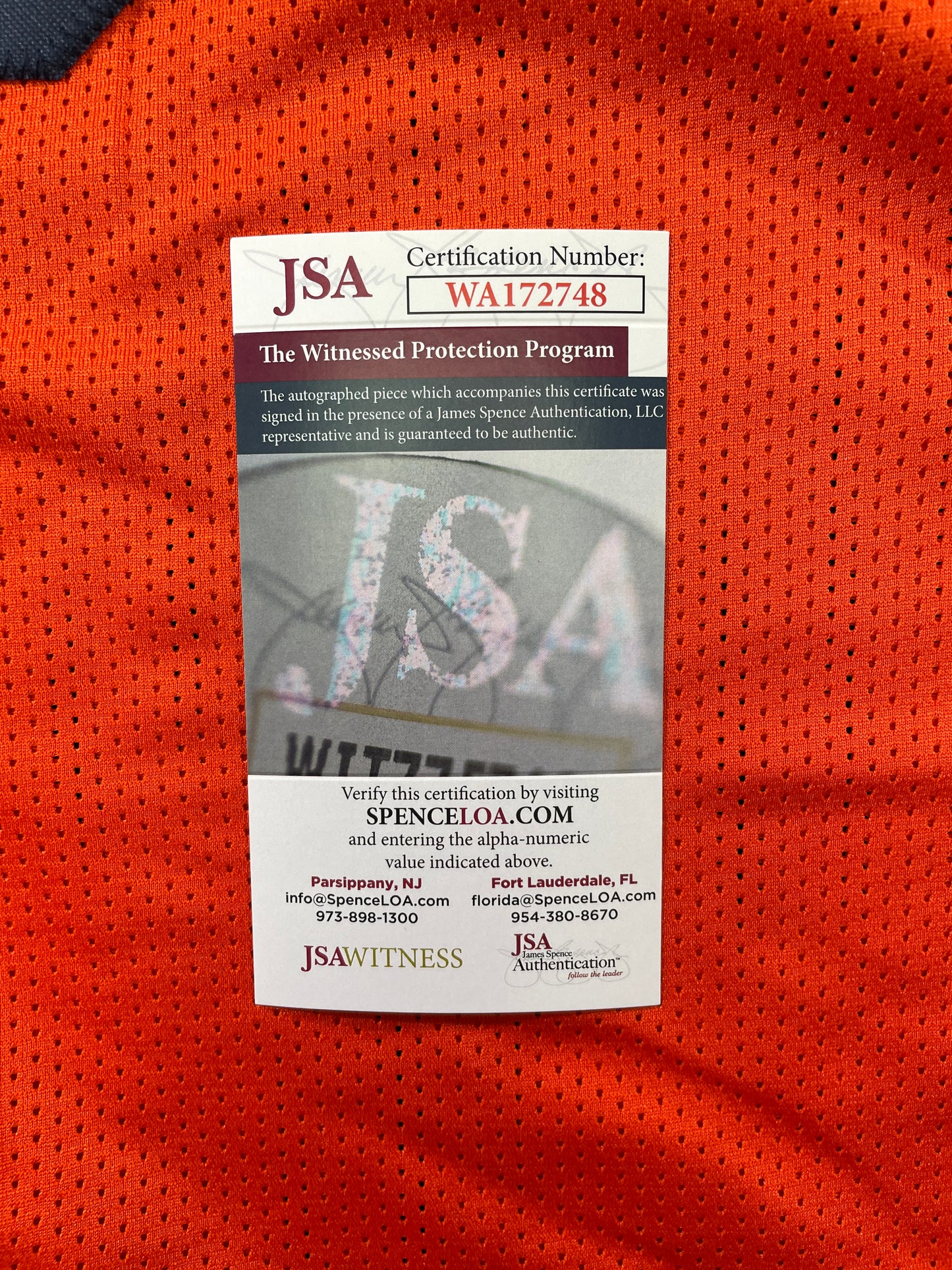 RICKY WILLIAMS ORANGE MIAMI DOLPHIN SIGNED JERSEY JSA