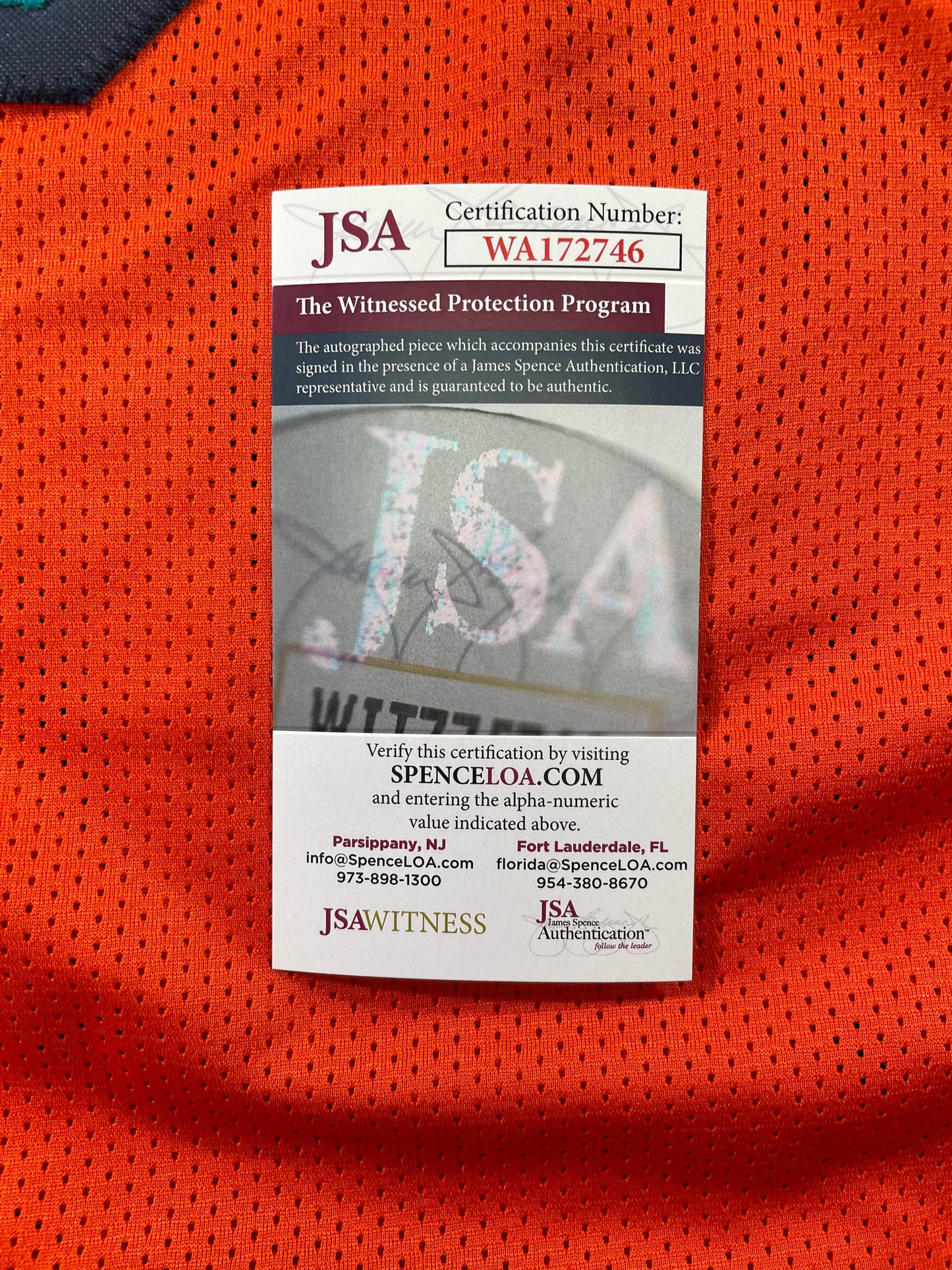 RICKY WILLIAMS ORANGE MIAMI DOLPHIN SIGNED JERSEY JSA