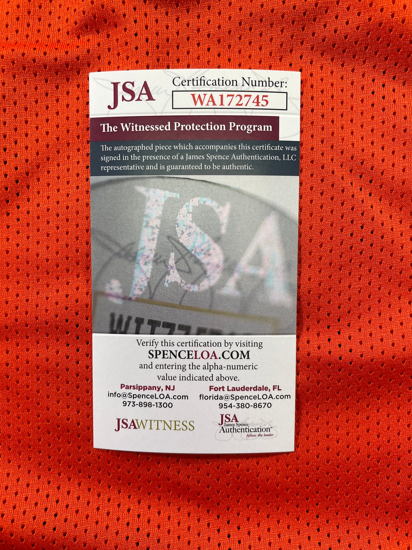 RICKY WILLIAMS ORANGE MIAMI DOLPHIN SIGNED JERSEY JSA