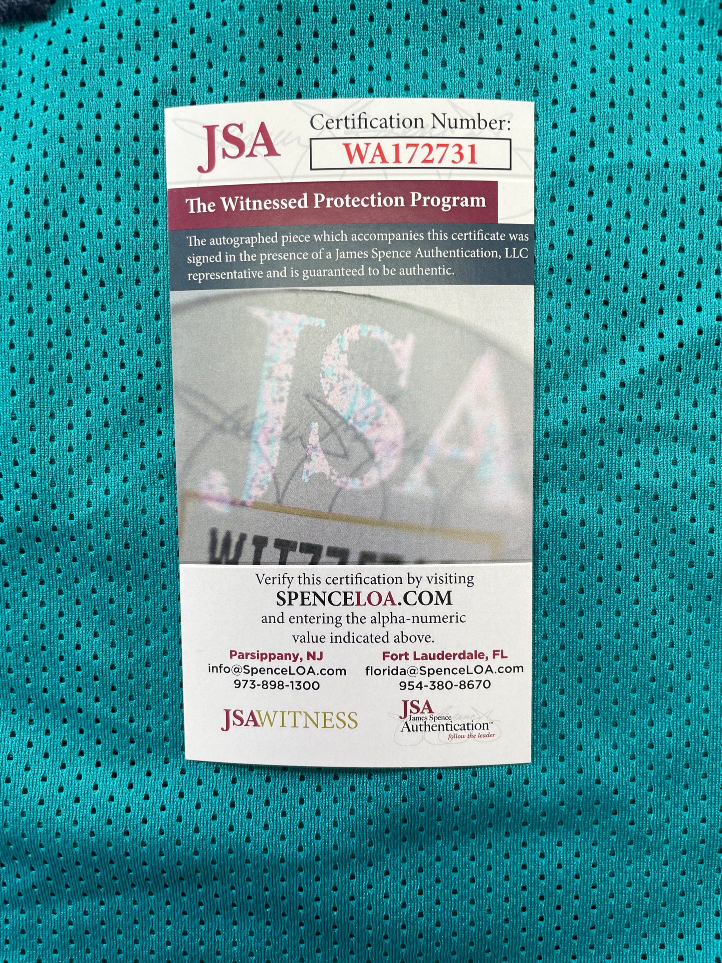 RICKY WILLIAMS TEAL MIAMI DOLPHINS SIGNED JERSEY JSA