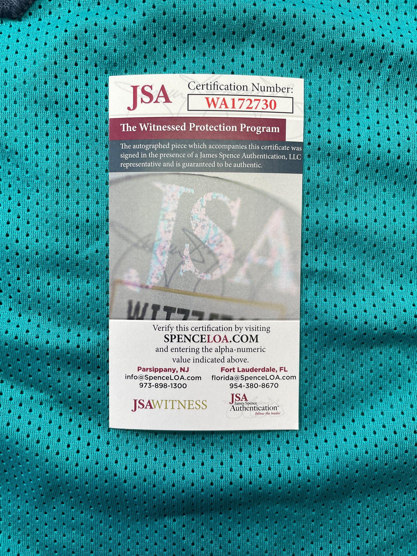 RICKY WILLIAMS TEAL MIAMI DOLPHINS SIGNED JERSEY JSA