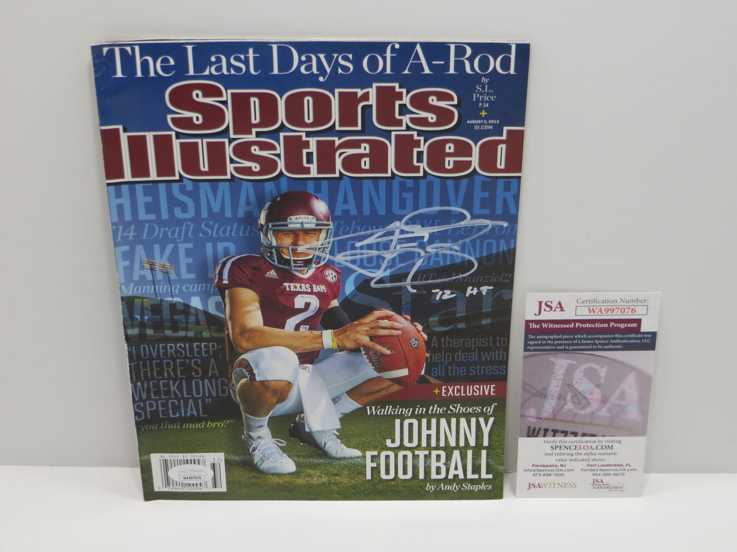 JOHNNY MANZIEL SIGNED TEXAS A&M Sports Illustrated Magazine 8/5/13 w/INSC JSA