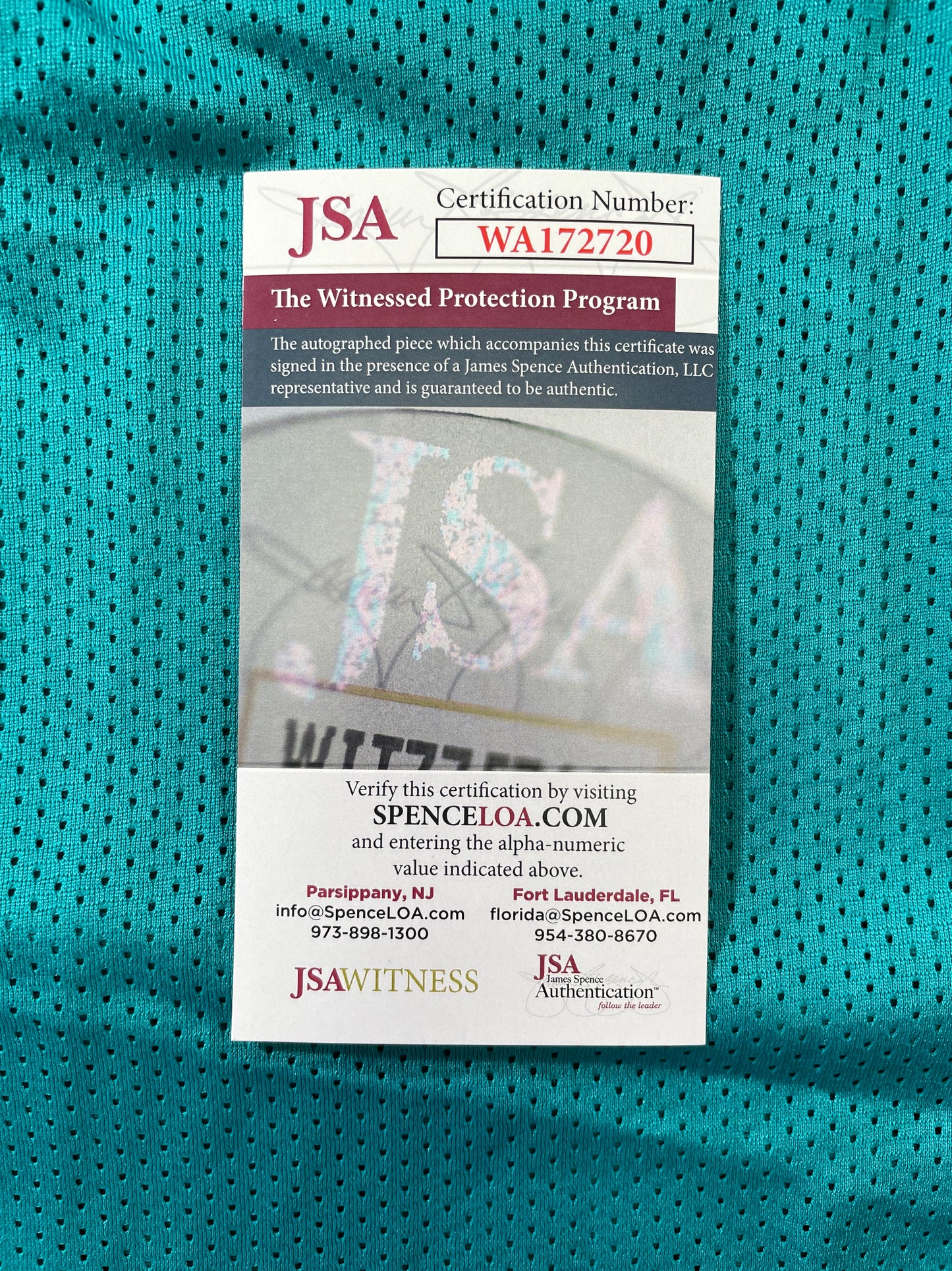 RICKY WILLIAMS TEAL MIAMI DOLPHINS 420 SIGNED JERSEY JSA