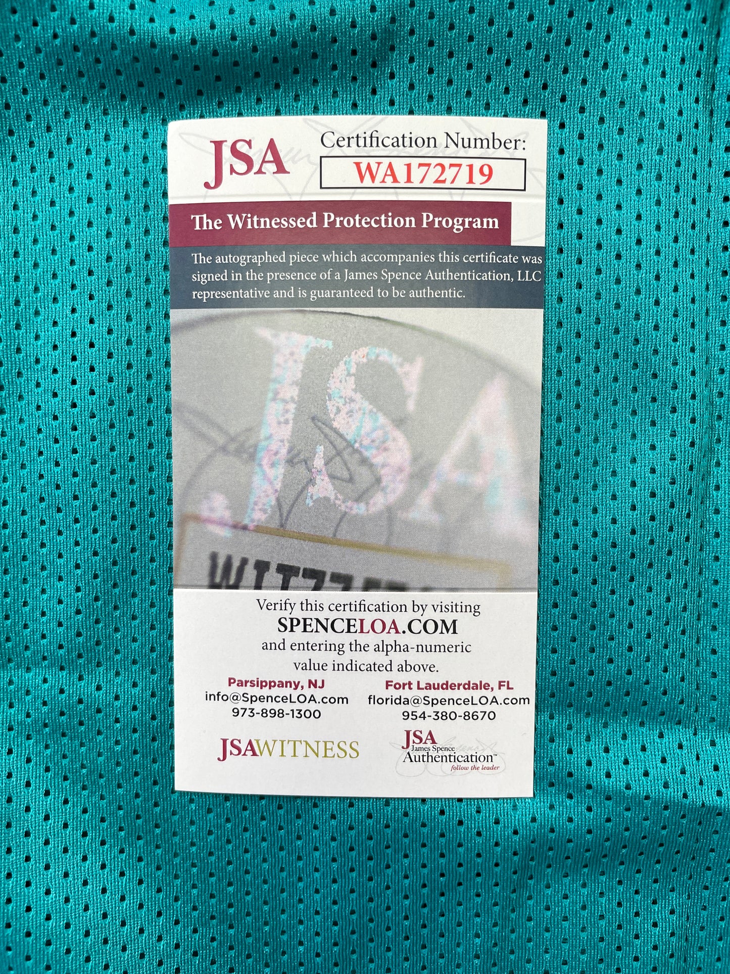 RICKY WILLIAMS TEAL MIAMI DOLPHINS 420 SIGNED JERSEY JSA