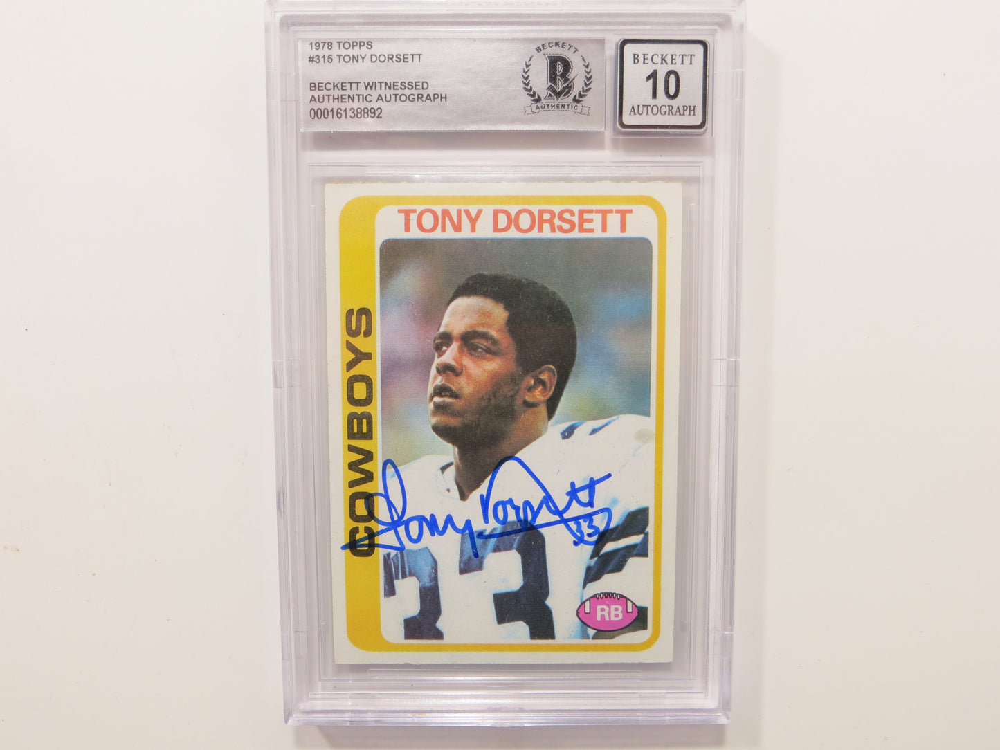 TONY DORSETT SIGNED 1978 Topps #315 ROOKIE CARD BGS Auto 10 Slab DALLAS COWBOYS