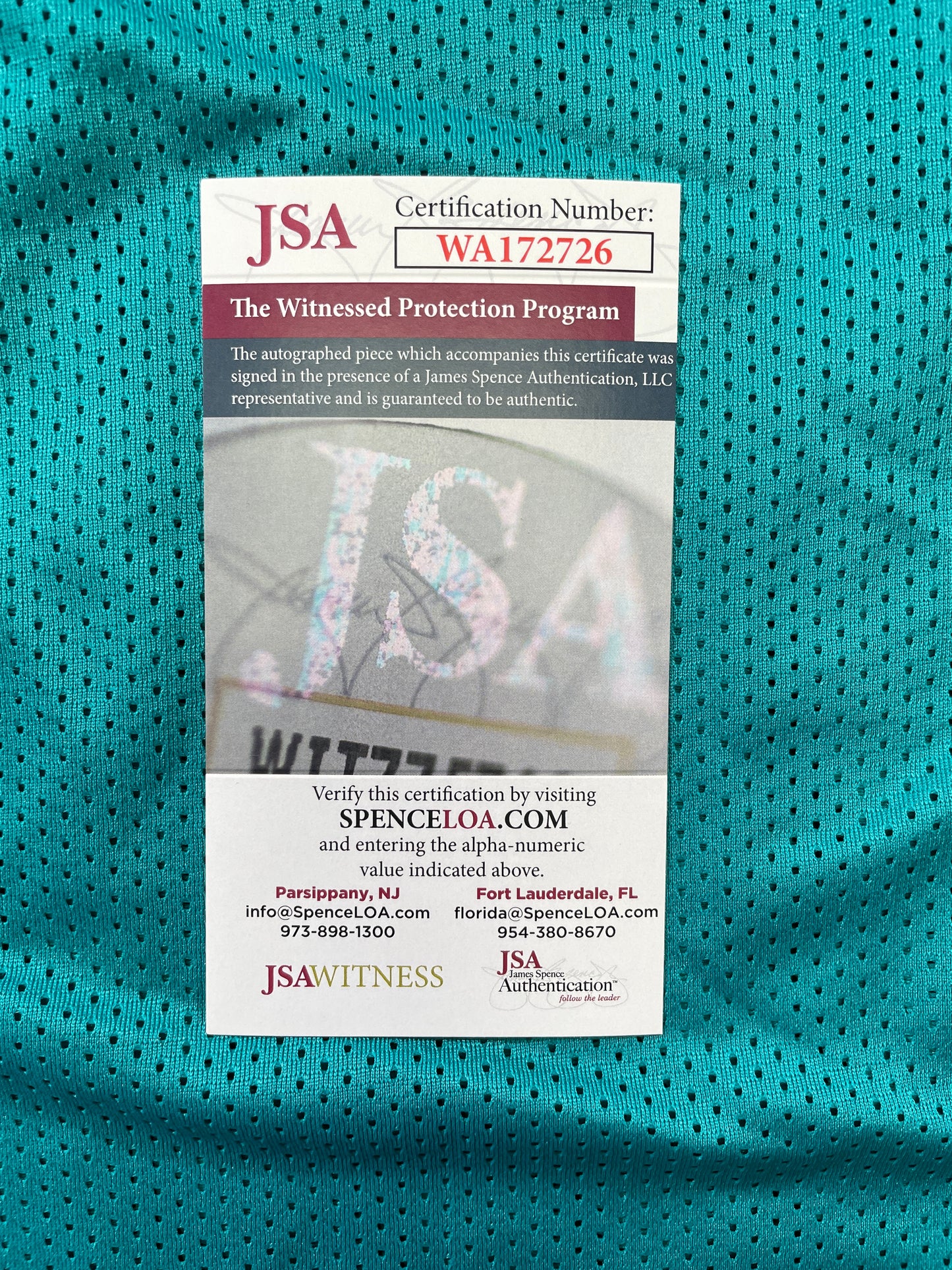 RICKY WILLIAMS TEAL MIAMI DOLPHINS 420 SIGNED JERSEY JSA