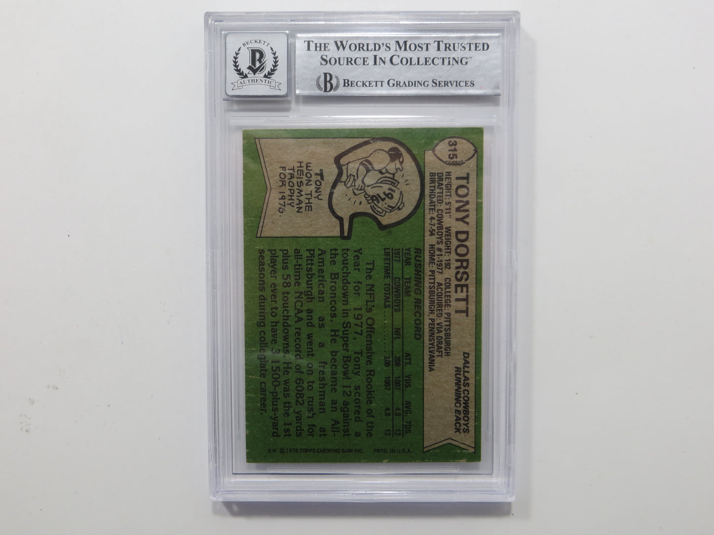 TONY DORSETT SIGNED 1978 Topps #315 ROOKIE CARD BGS Auto 10 Slab DALLAS COWBOYS