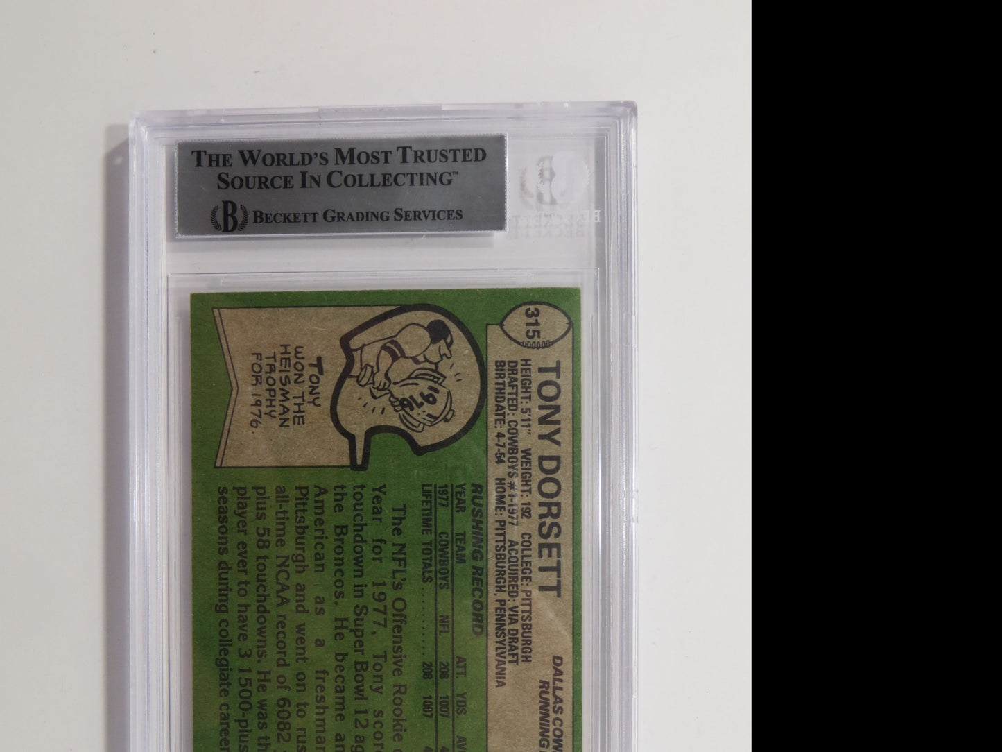 TONY DORSETT SIGNED 1978 Topps #315 ROOKIE CARD BGS Slab DALLAS COWBOYS