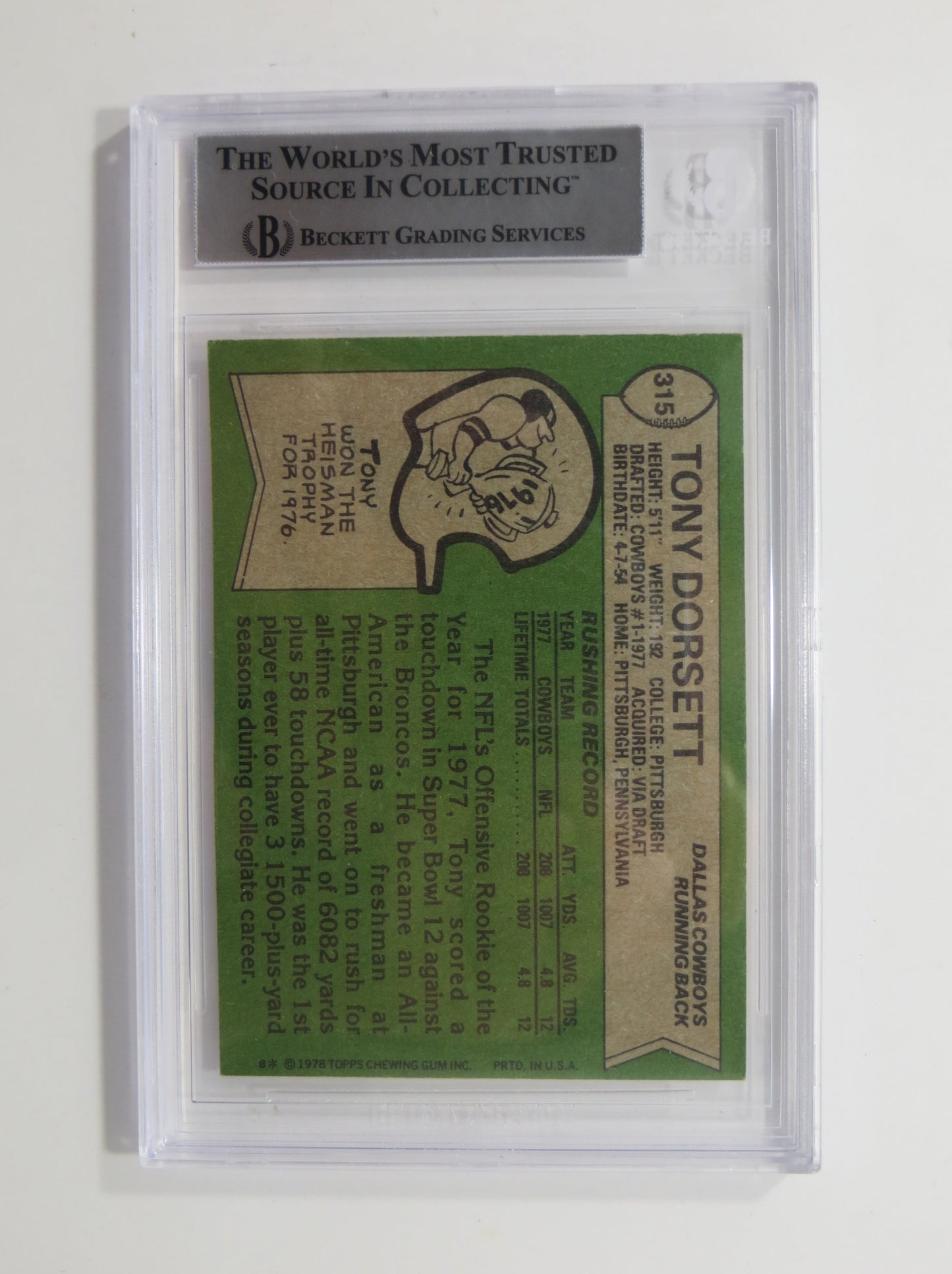TONY DORSETT SIGNED 1978 Topps #315 ROOKIE CARD BGS Slab DALLAS COWBOYS