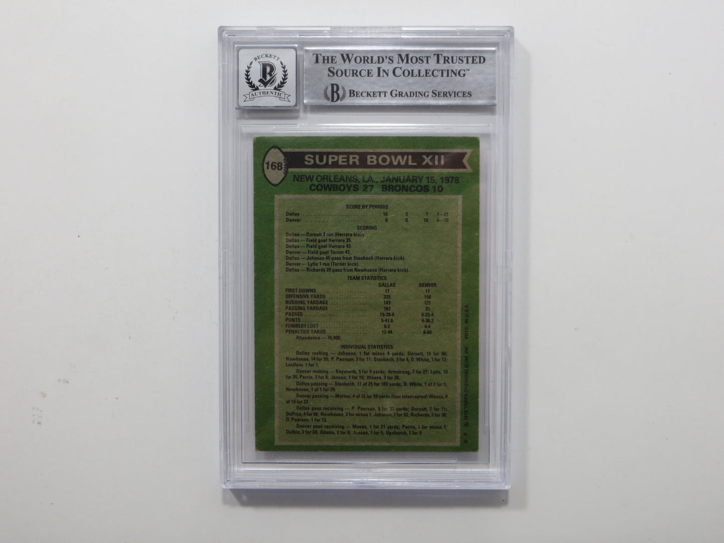 TONY DORSETT SIGNED 1978 Topps #168 ROOKIE YEAR BGS Slab COWBOYS Auto 10