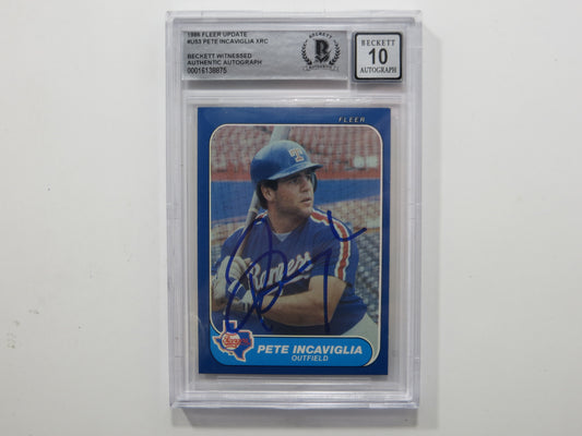PETE INCAVIGLIA SIGNED BGS BAS SLAB 1986 FLEER UPDATE #U53 XRC Auto 10 RANGERS