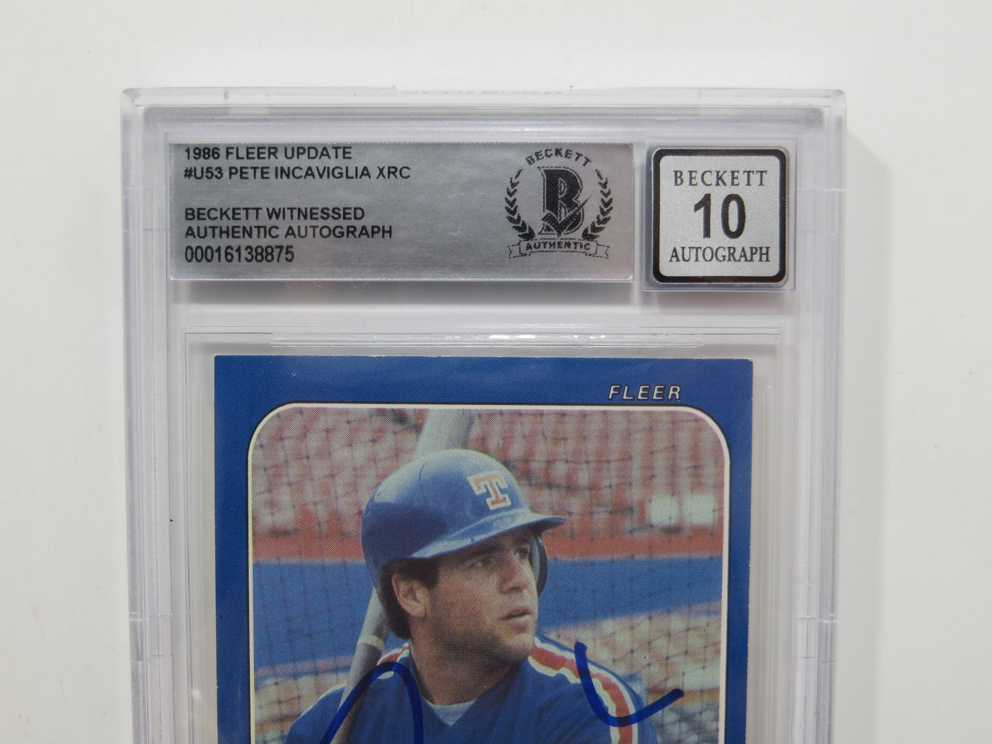 PETE INCAVIGLIA SIGNED BGS BAS SLAB 1986 FLEER UPDATE #U53 XRC Auto 10 RANGERS