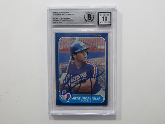 PETE INCAVIGLIA SIGNED BGS BAS SLAB 1986 FLEER UPDATE #U53 XRC Auto 10 RANGERS