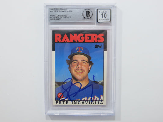 PETE INCAVIGLIA SIGNED BGS BAS SLAB 1986 TOPPS UPDATE #48T XRC Auto 10 RANGERS