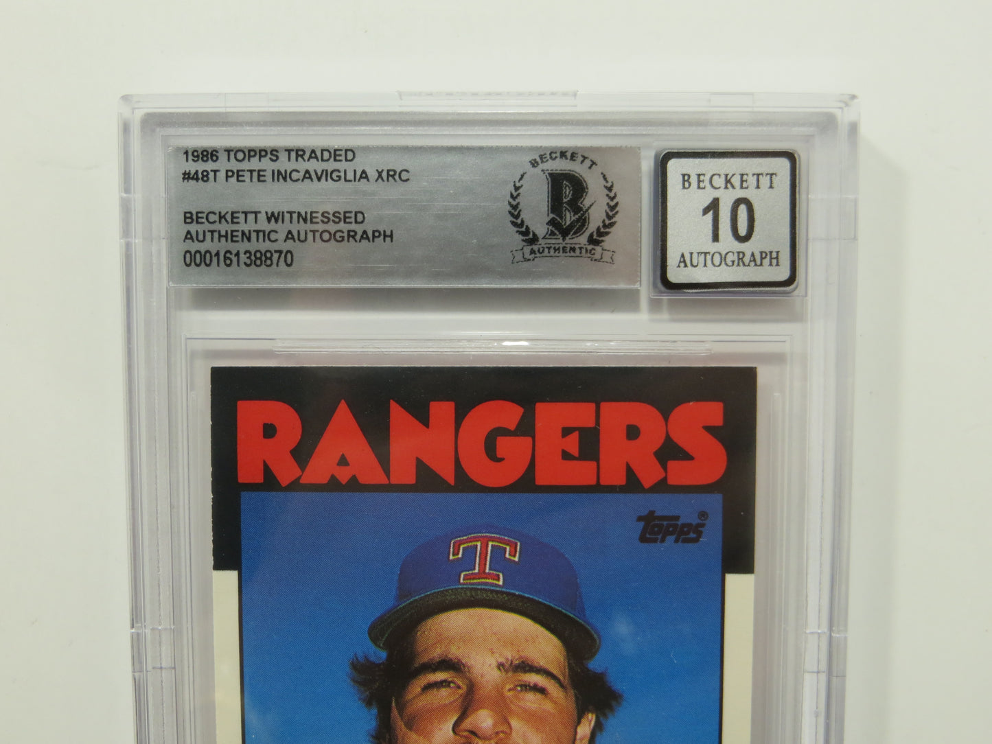 PETE INCAVIGLIA SIGNED BGS BAS SLAB 1986 TOPPS UPDATE #48T XRC Auto 10 RANGERS