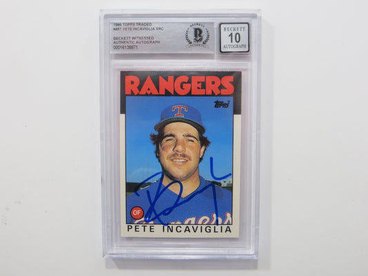 PETE INCAVIGLIA SIGNED BGS BAS SLAB 1986 TOPPS UPDATE #48T XRC Auto 10 RANGERS