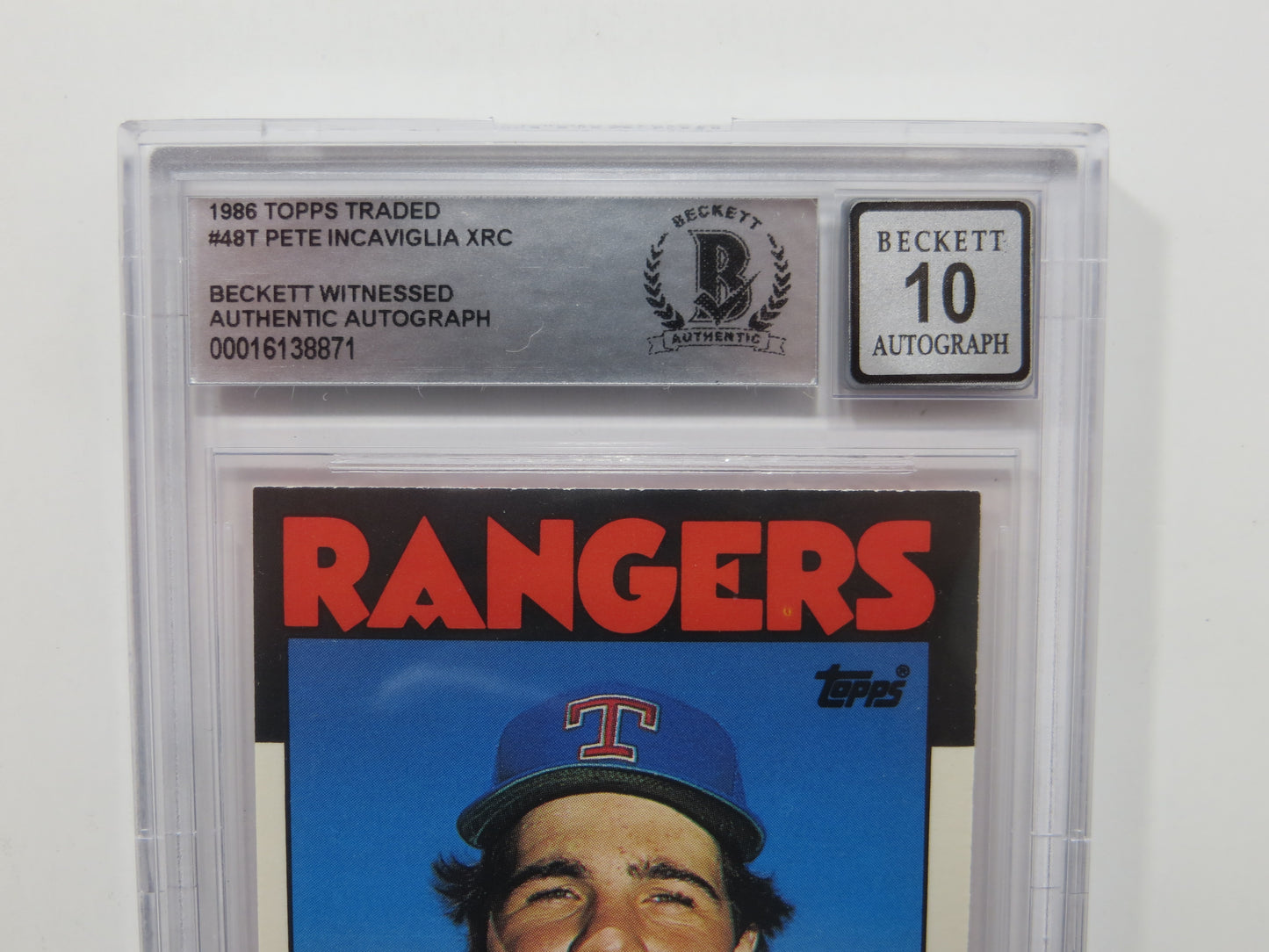 PETE INCAVIGLIA SIGNED BGS BAS SLAB 1986 TOPPS UPDATE #48T XRC Auto 10 RANGERS