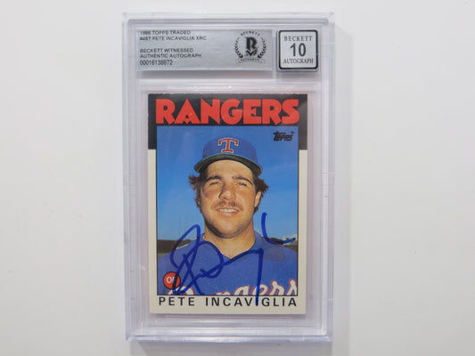 PETE INCAVIGLIA SIGNED BGS BAS SLAB 1986 TOPPS UPDATE #48T XRC Auto 10 RANGERS