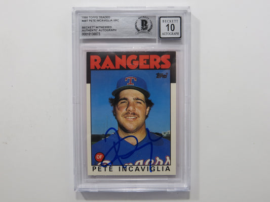 PETE INCAVIGLIA SIGNED BGS BAS SLAB 1986 TOPPS UPDATE #48T XRC Auto 10 RANGERS
