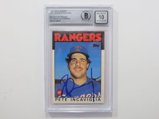 PETE INCAVIGLIA SIGNED BGS BAS SLAB 1986 TOPPS UPDATE #48T XRC Auto 10 RANGERS