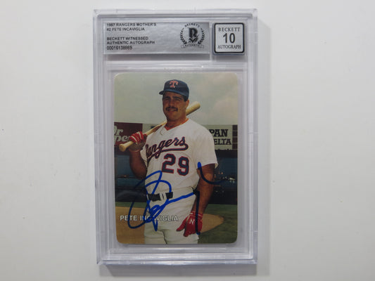 PETE INCAVIGLIA SIGNED BGS BAS SLAB 1987 RANGERS MOTHERS COOKIES #2 Auto 10