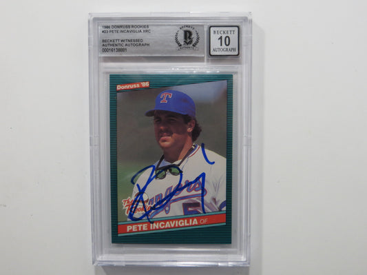 PETE INCAVIGLIA SIGNED BGS BAS SLAB 1986 DONRUSS Rookies #23 XRC Auto 10 RANGERS