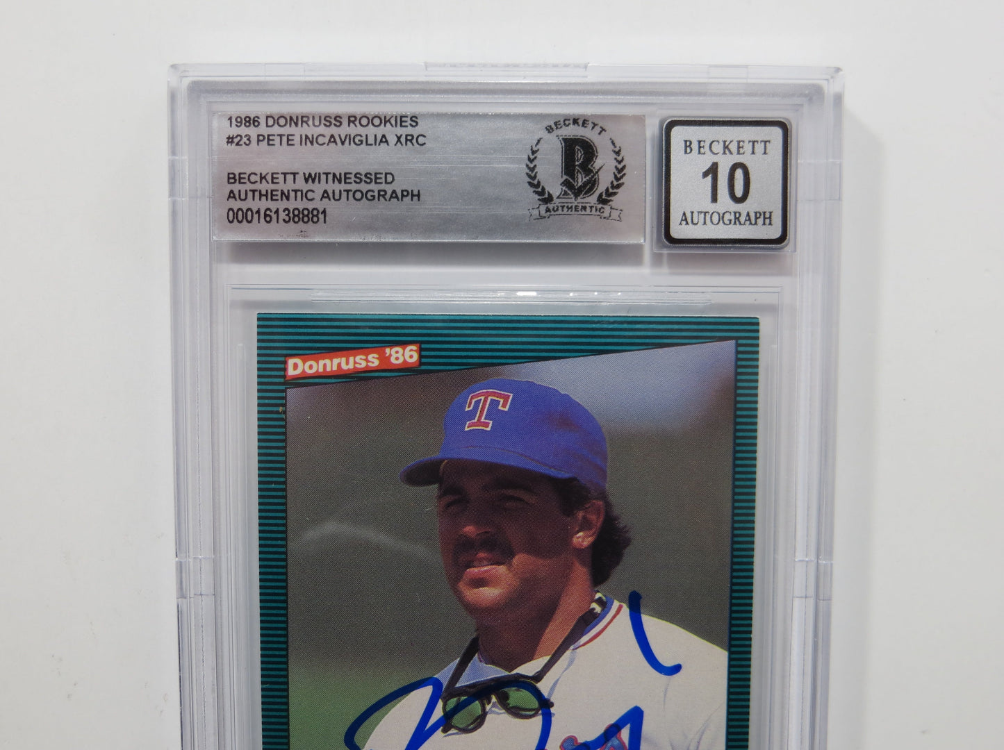 PETE INCAVIGLIA SIGNED BGS BAS SLAB 1986 DONRUSS Rookies #23 XRC Auto 10 RANGERS