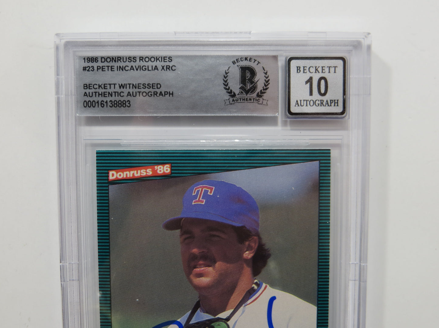 PETE INCAVIGLIA SIGNED BGS BAS SLAB 1986 DONRUSS Rookies #23 XRC Auto 10 RANGERS