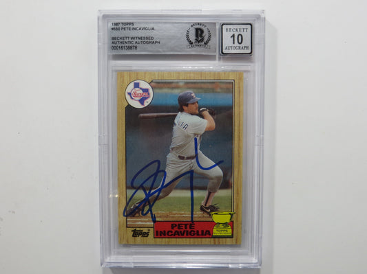 PETE INCAVIGLIA SIGNED BGS BAS SLAB 1987 TOPPS #550 RC Auto 10 TEXAS RANGERS