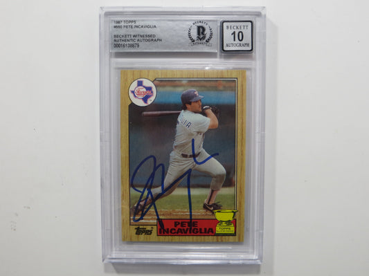 PETE INCAVIGLIA SIGNED BGS BAS SLAB 1987 TOPPS #550 RC Auto 10 TEXAS RANGERS
