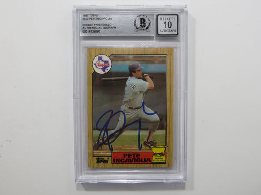PETE INCAVIGLIA SIGNED BGS BAS SLAB 1987 TOPPS #550 RC Auto 10 TEXAS RANGERS