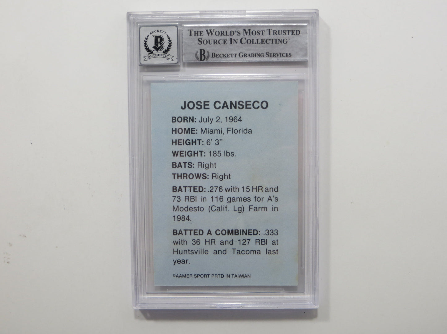 JOSE CANSECO SIGNED BGS BAS SLAB HUNTSVILLE STARS AAMER Sports CARD Auto 10