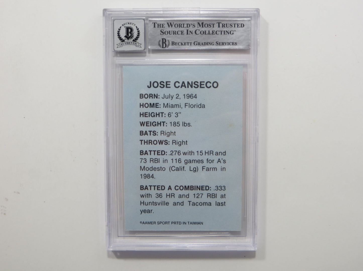 JOSE CANSECO SIGNED BGS BAS SLAB HUNTSVILLE STARS AAMER Sports CARD Auto 10