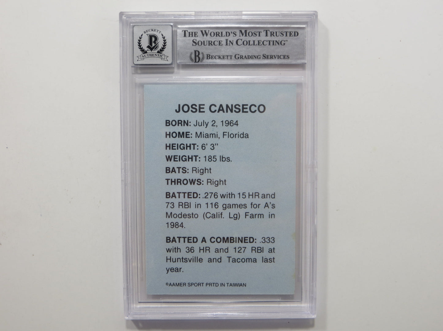 JOSE CANSECO SIGNED BGS BAS SLAB HUNTSVILLE STARS AAMER Sports CARD Auto 10