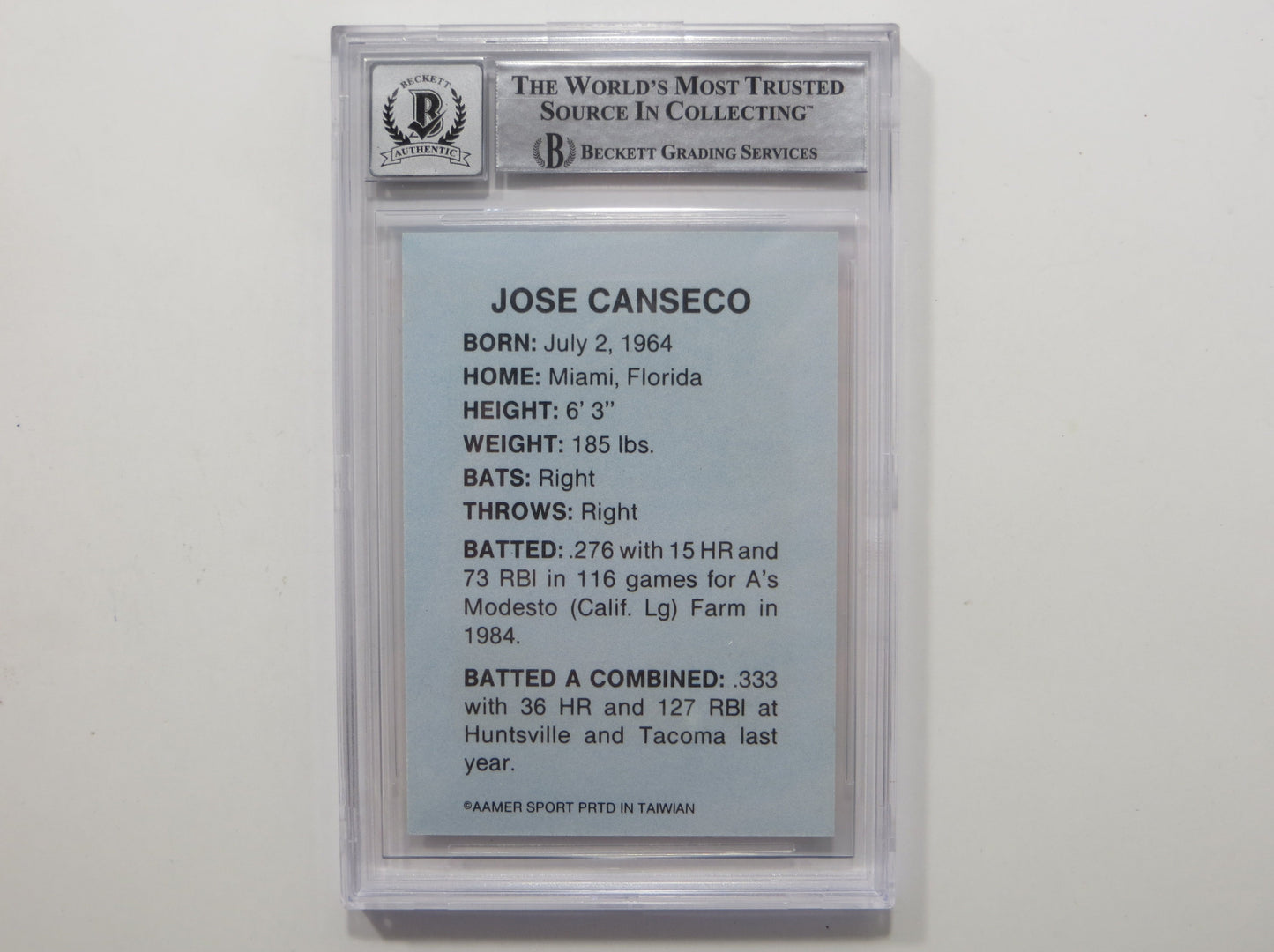 JOSE CANSECO SIGNED BGS BAS SLAB HUNTSVILLE STARS AAMER Sports CARD Auto 10