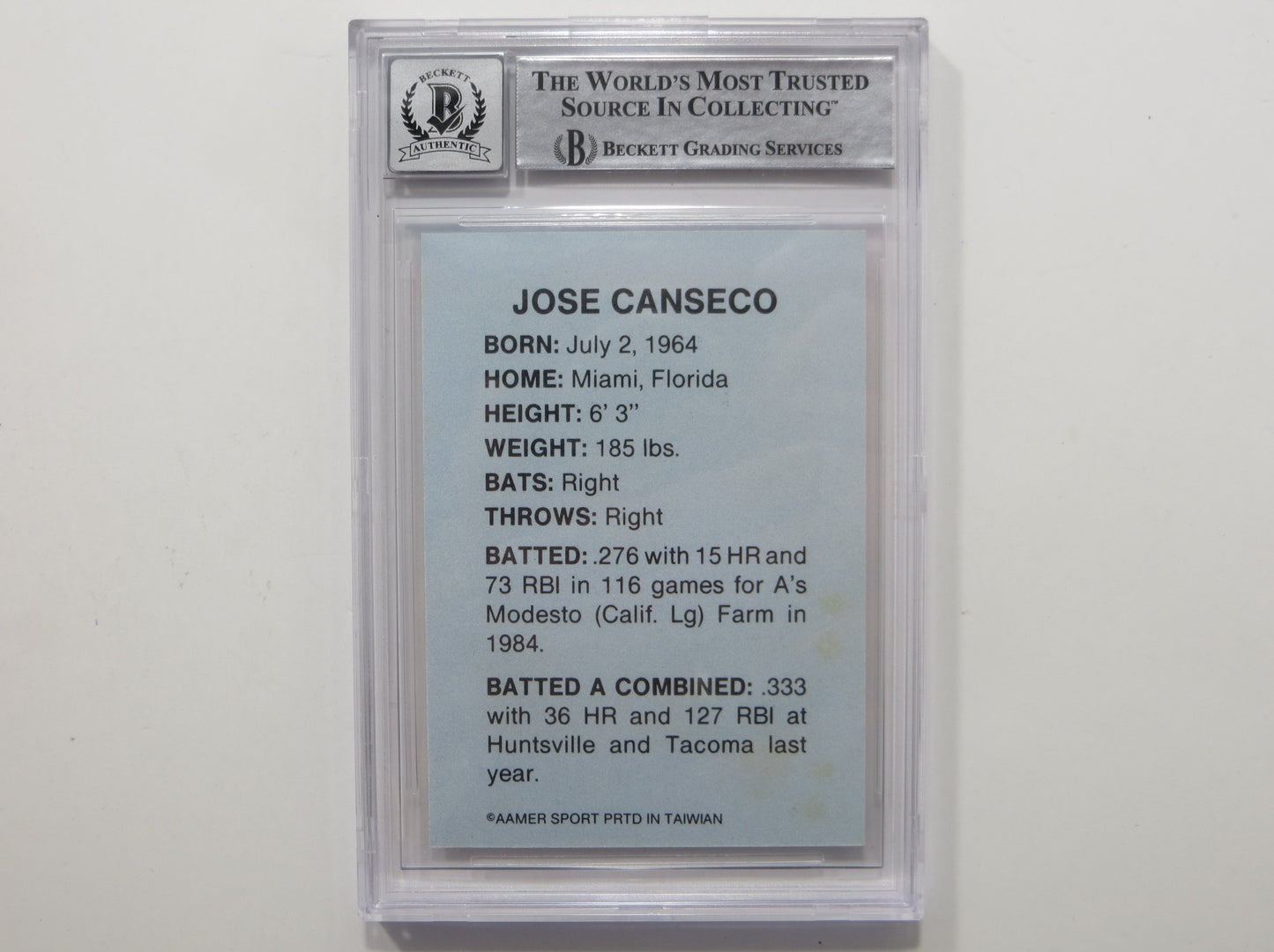 JOSE CANSECO SIGNED BGS BAS SLAB HUNTSVILLE STARS AAMER Sports CARD Auto 10