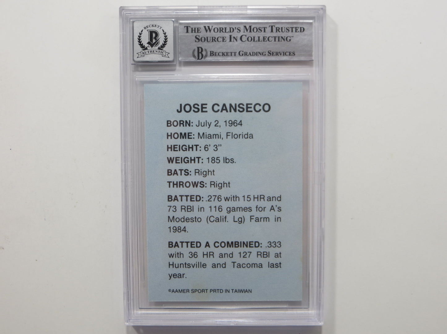 JOSE CANSECO SIGNED BGS BAS SLAB HUNTSVILLE STARS AAMER Sports CARD Auto 10