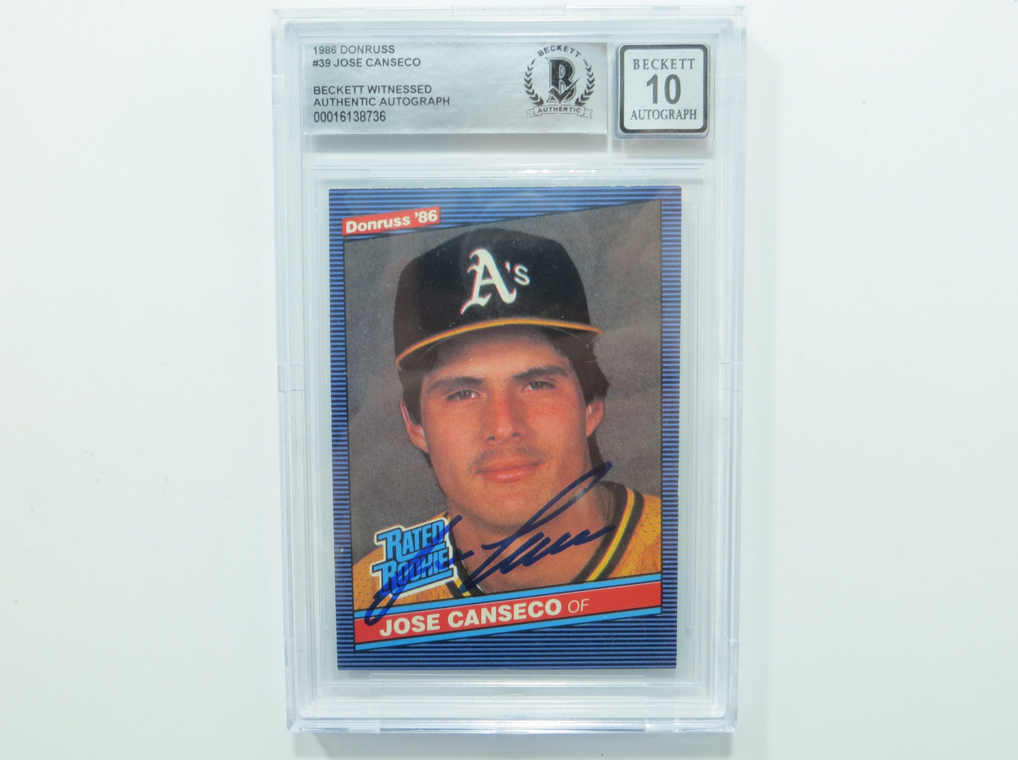 JOSE CANSECO SIGNED BGS BAS SLAB 1986 DONRUSS #39 A's Auto 10