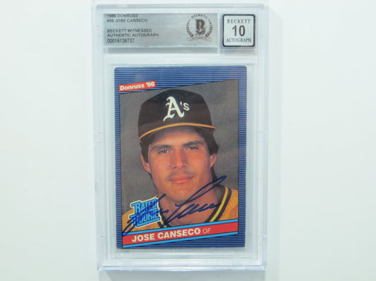 JOSE CANSECO SIGNED BGS BAS SLAB 1986 DONRUSS #39 A's Auto 10