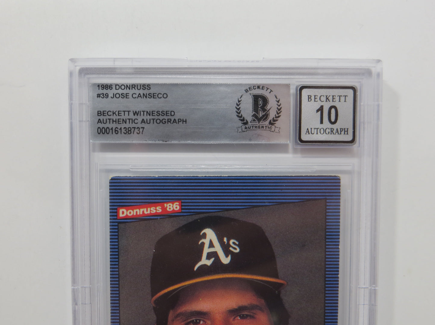 JOSE CANSECO SIGNED BGS BAS SLAB 1986 DONRUSS #39 A's Auto 10