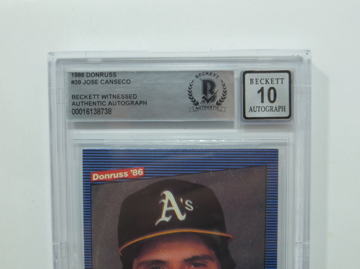 JOSE CANSECO SIGNED BGS BAS SLAB 1986 DONRUSS #39 A's Auto 10