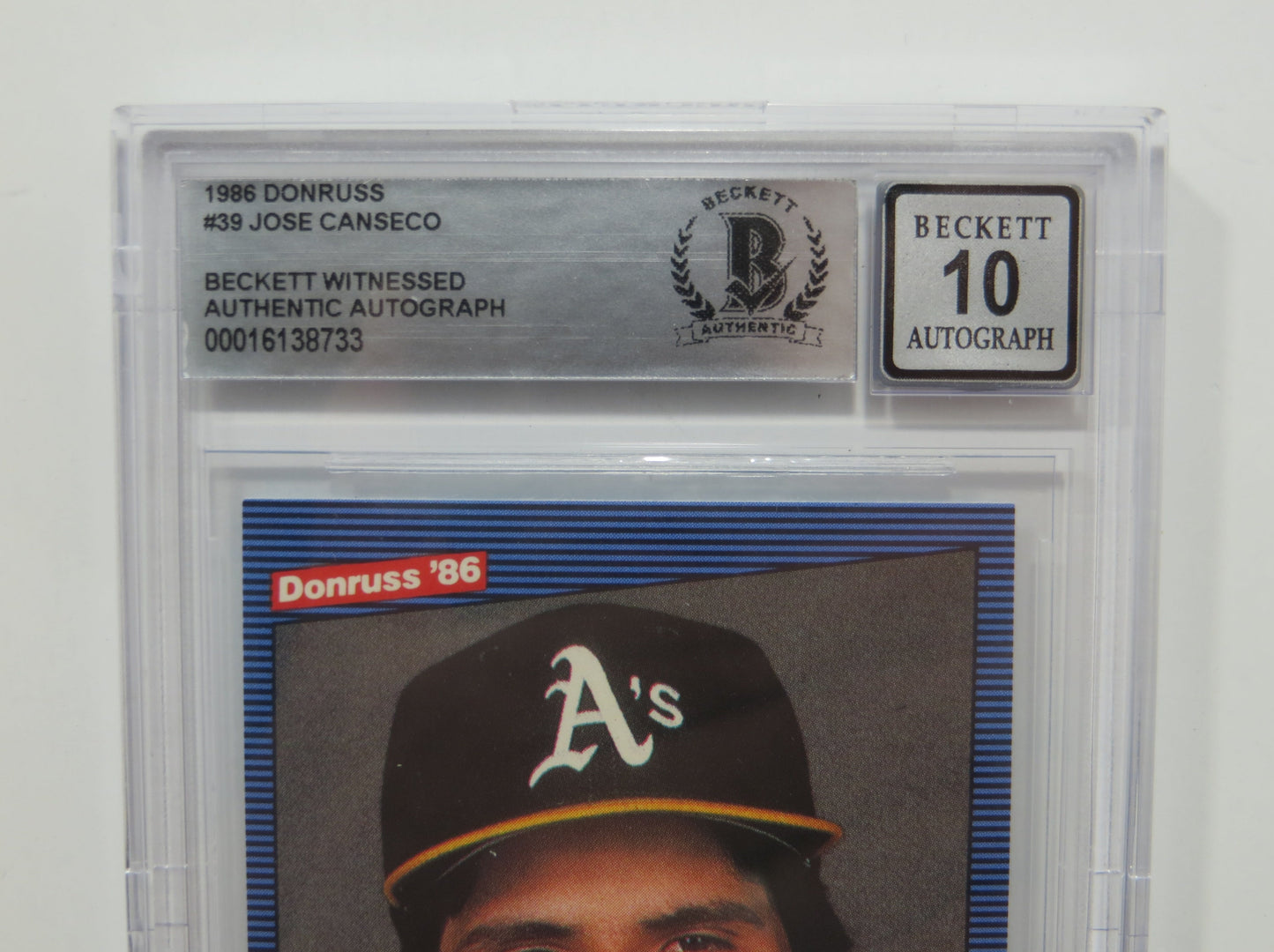 JOSE CANSECO SIGNED BGS BAS SLAB 1986 DONRUSS #39 A's Auto 10