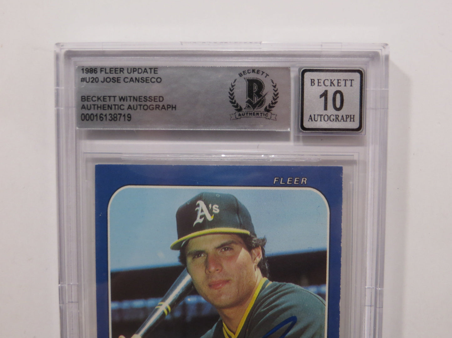 JOSE CANSECO SIGNED BGS BAS SLAB 1986 FLEER UPDATE #U20 A's Auto 10