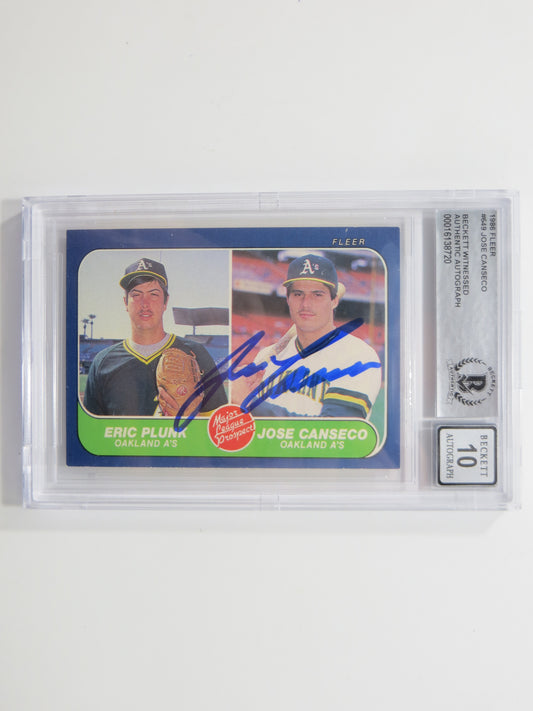 JOSE CANSECO SIGNED BGS BAS SLAB 1986 FLEER #649 A's Auto 10