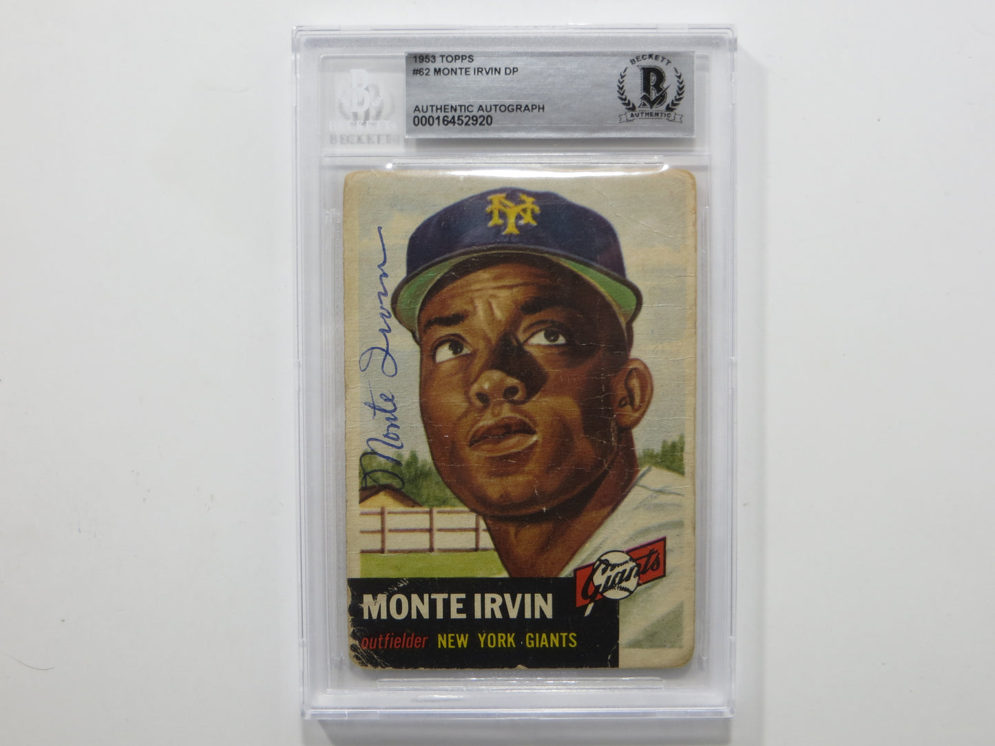 MONTE IRVIN SIGNED BGS BAS SLAB 1953 Topps #62 New York Giants