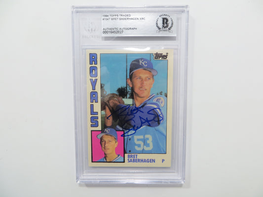 BRET SABERHAGEN SIGNED BGS BAS SLAB 1984 Topps Traded #104T XRC KC ROYALS