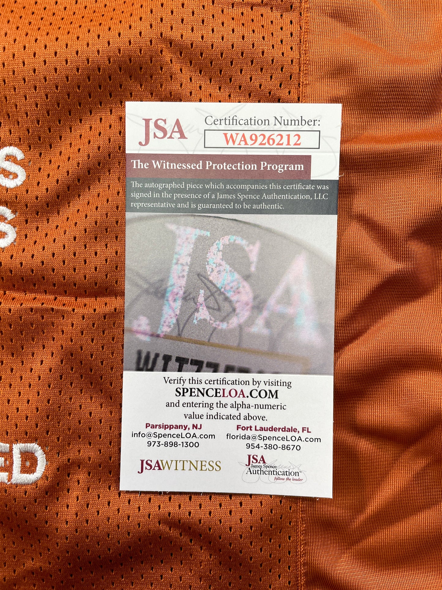 VINCE YOUNG TEXAS LONGHORNS SIGNED STAT JERSEY JSA COA